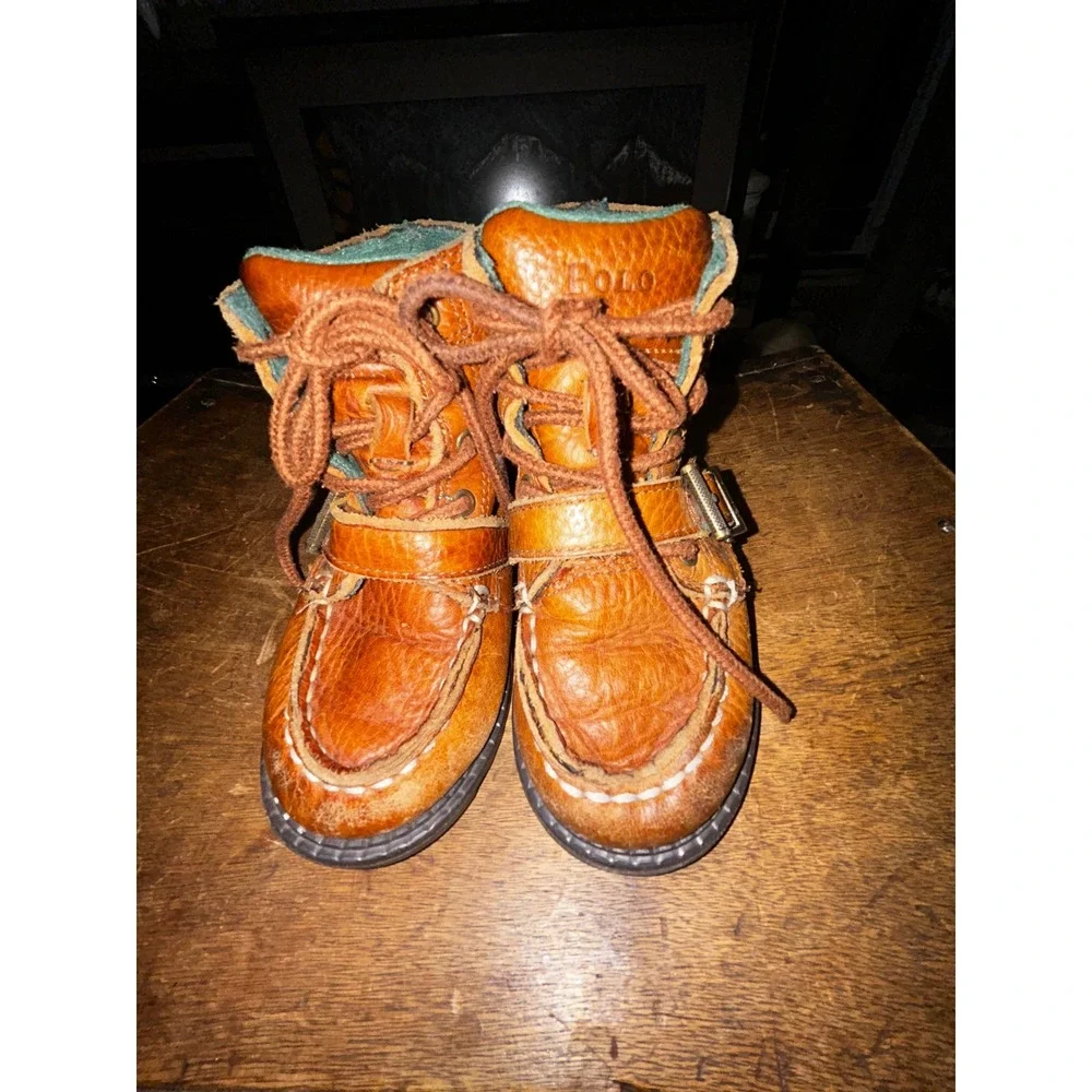 Polo Ralph Lauren Toddler 7 Brown Leather Buckle Lace Up Moc Toe Boots Ranger